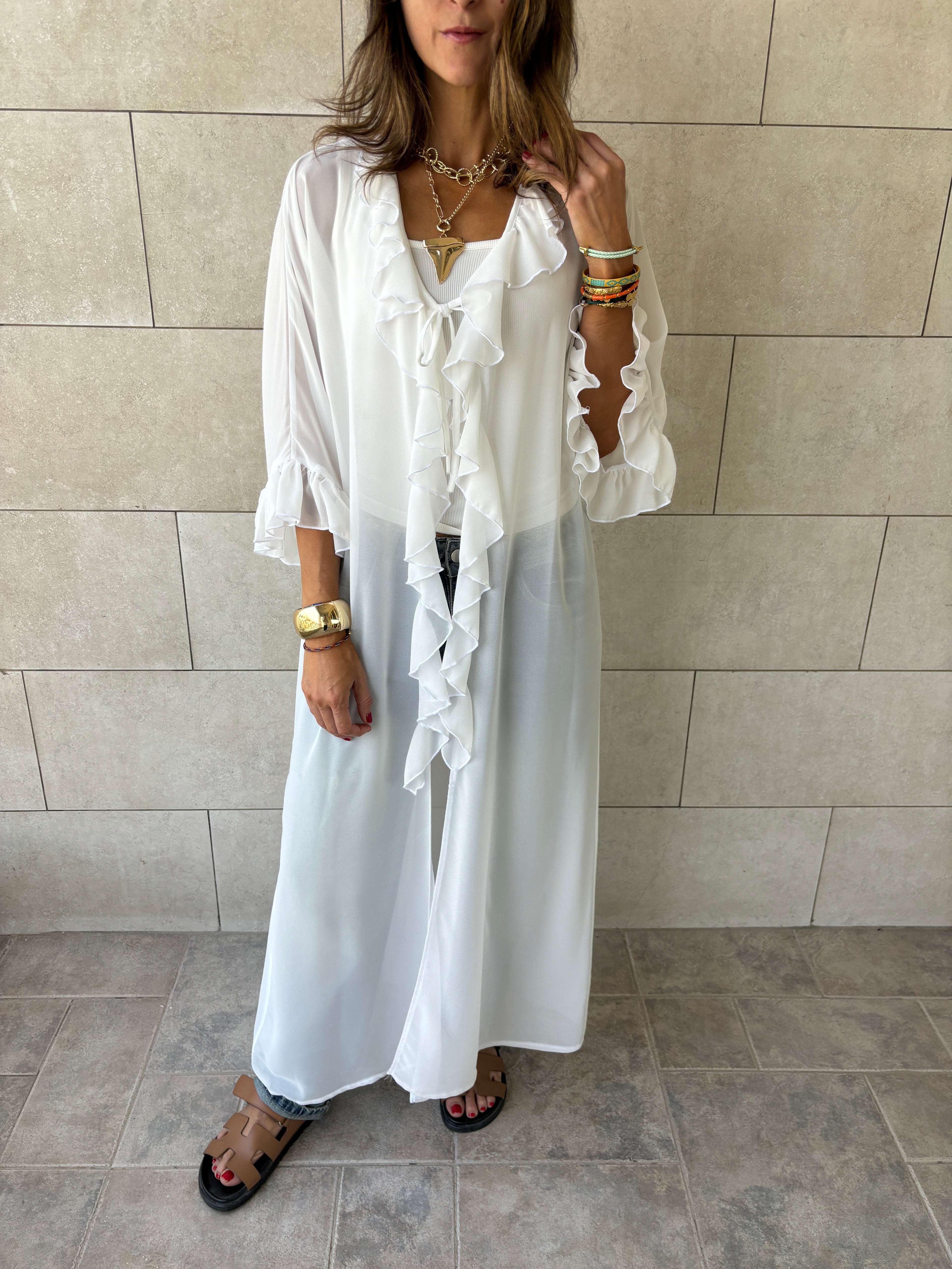 White Romantic Ruffle Kimono