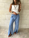 Baby Blue Middle Line Ropped In Pants