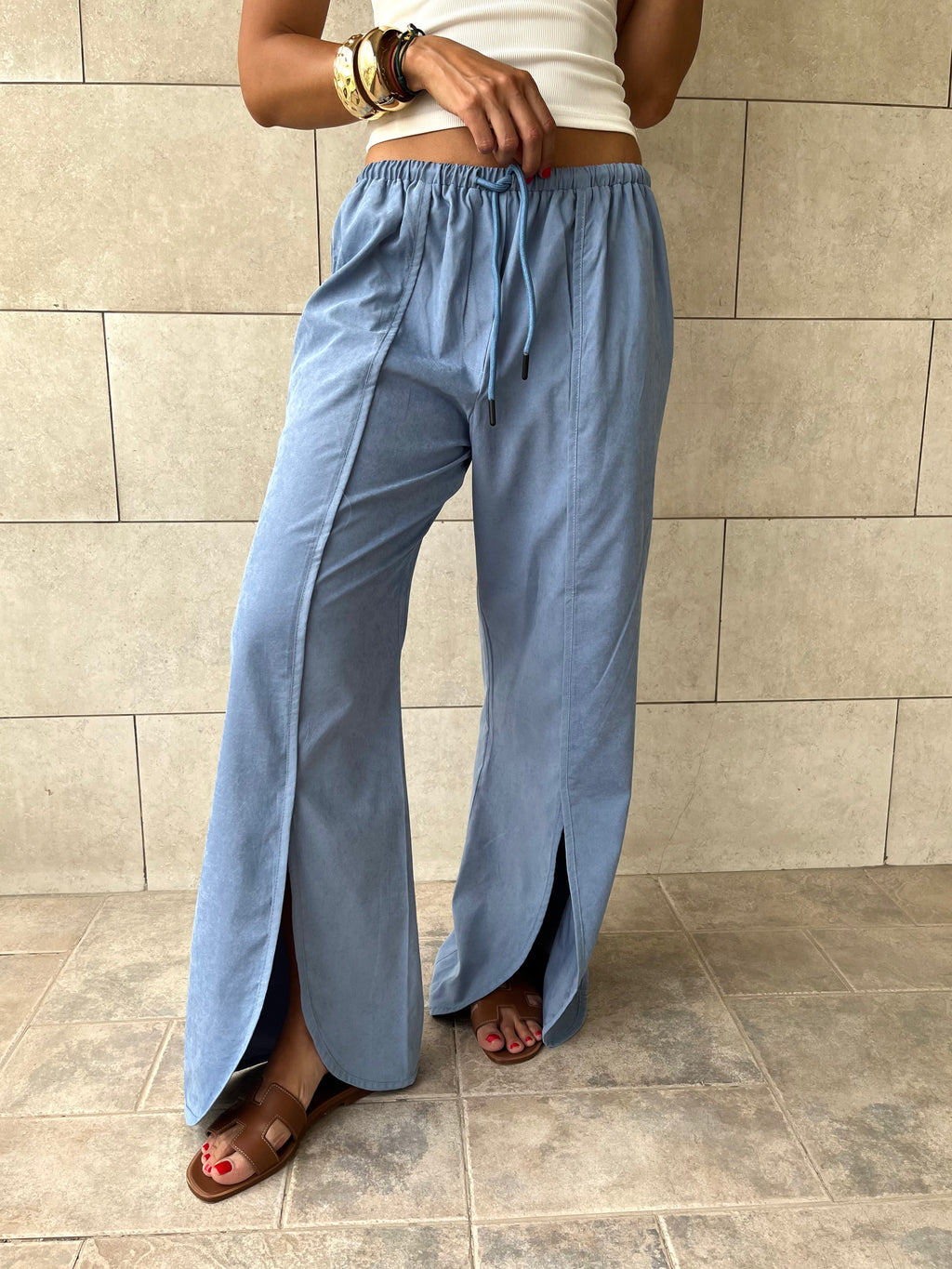 Baby Blue Middle Line Ropped In Pants