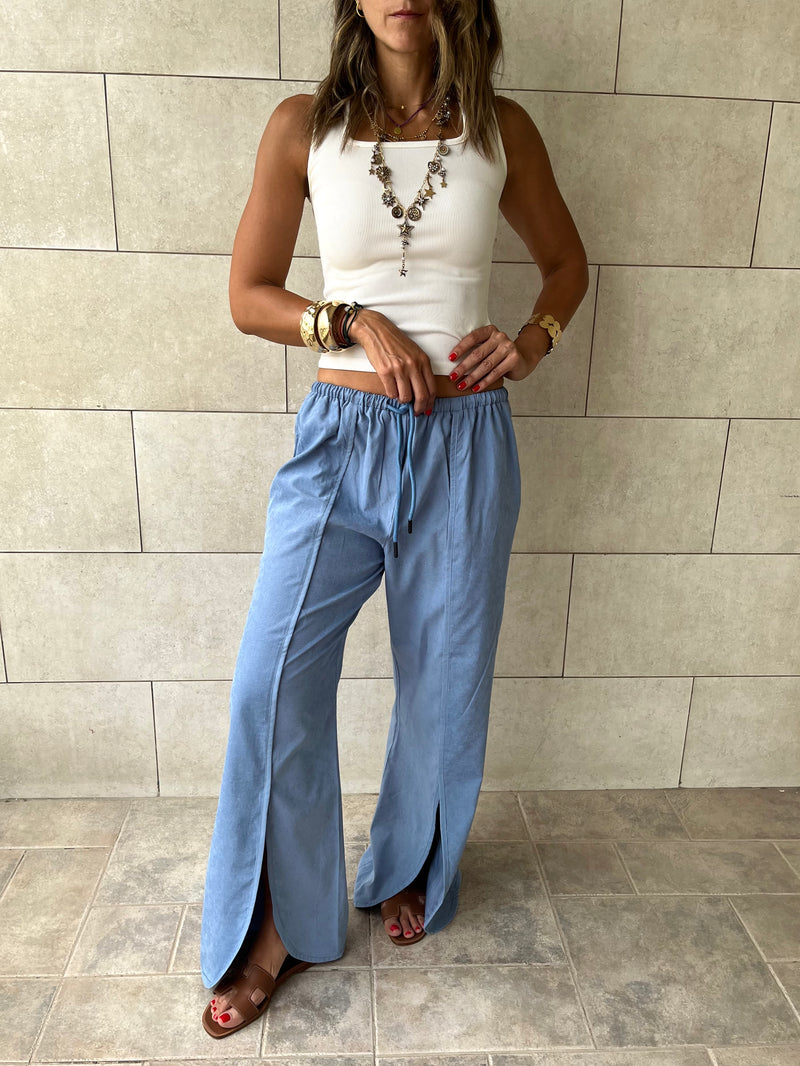 Baby Blue Middle Line Ropped In Pants