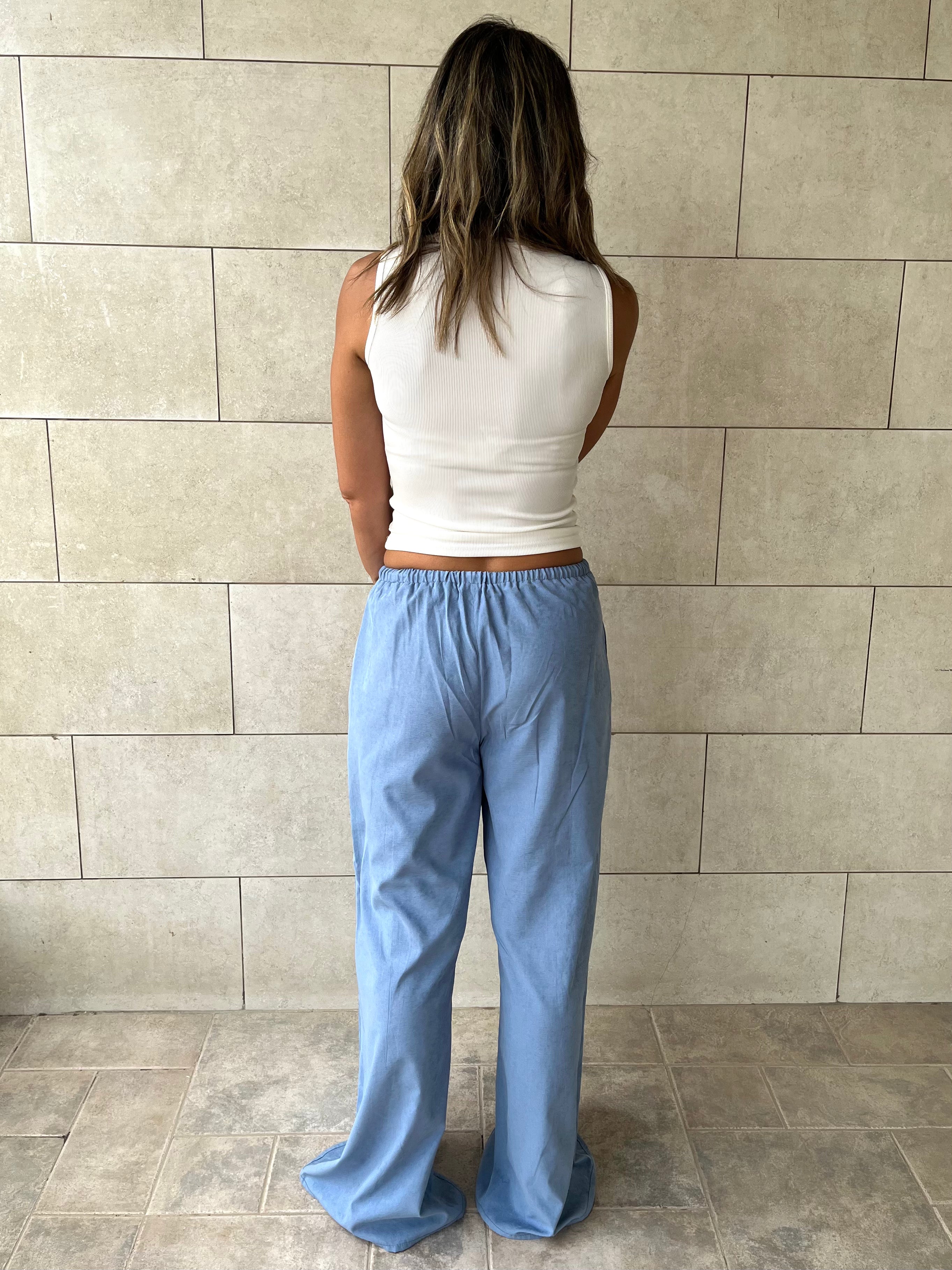 Baby Blue Middle Line Ropped In Pants