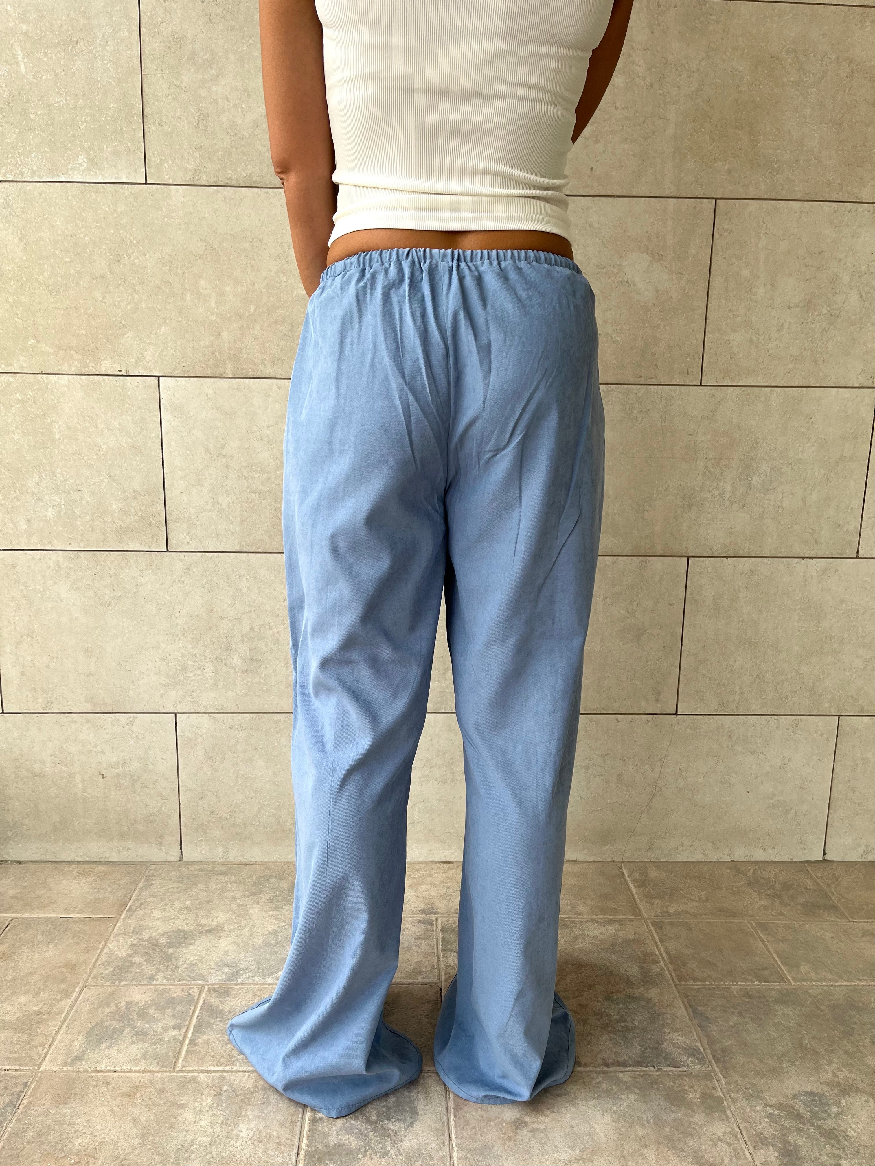 Baby Blue Middle Line Ropped In Pants