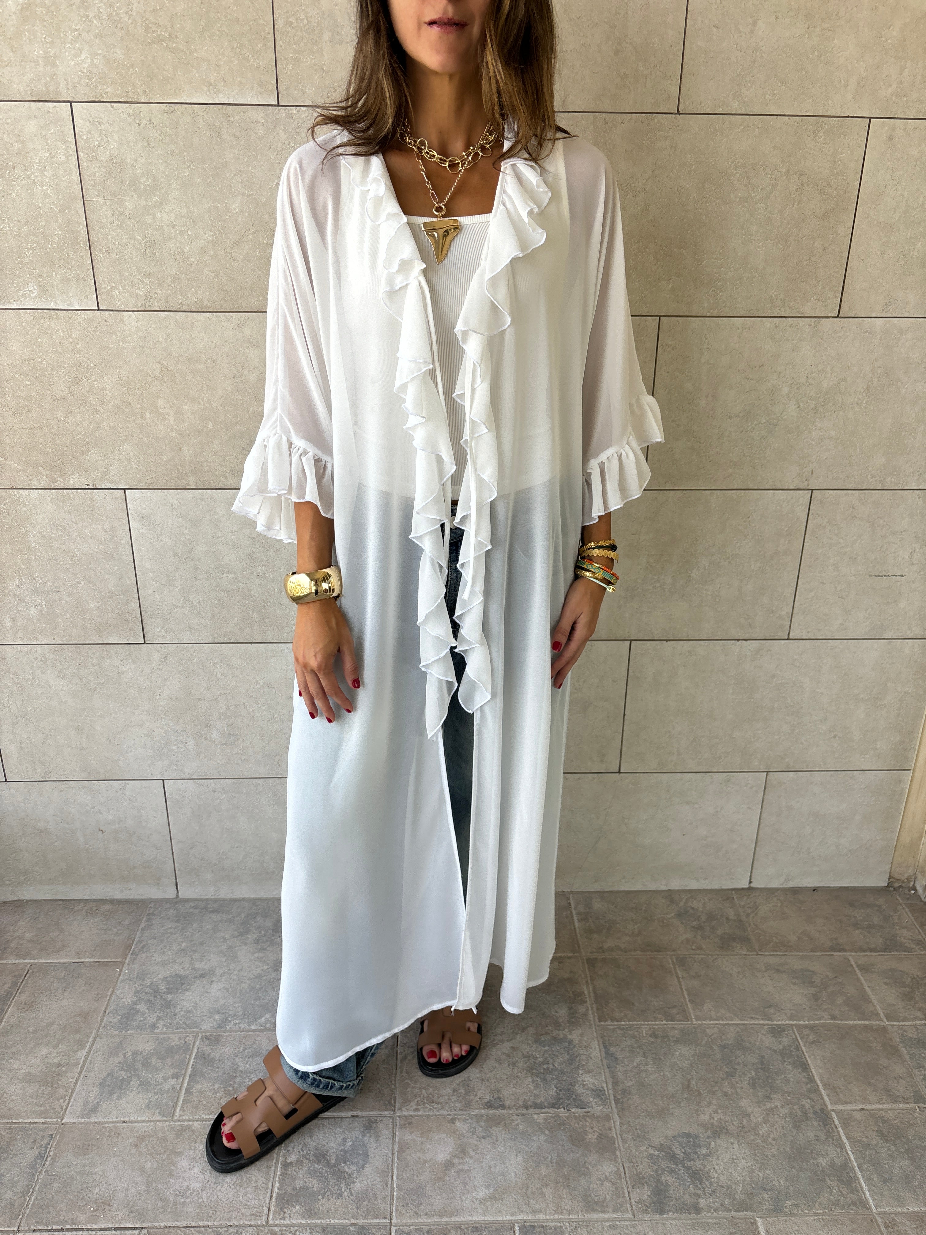 White Romantic Ruffle Kimono