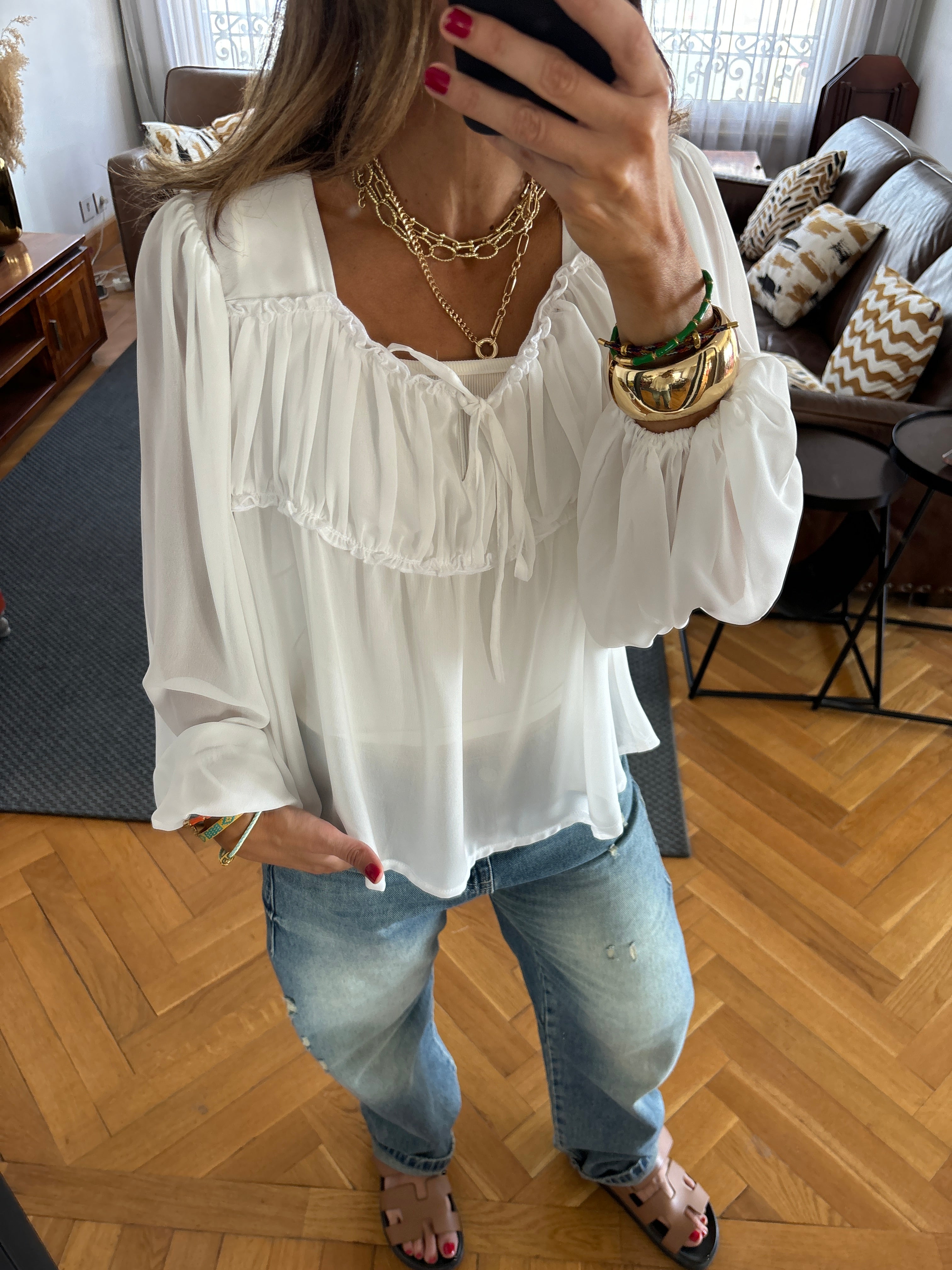 White Romantic Tie Blouse