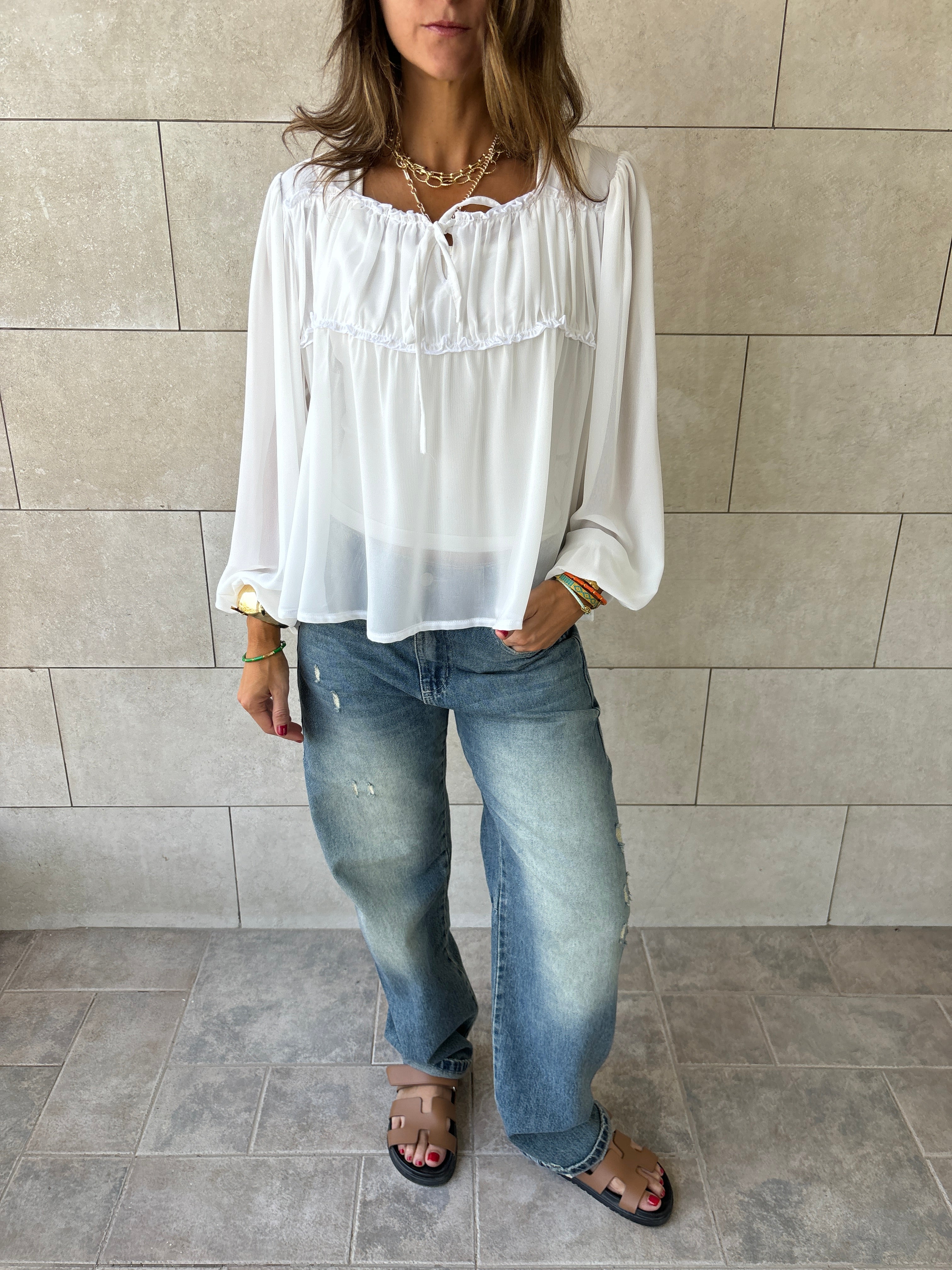 White Romantic Tie Blouse