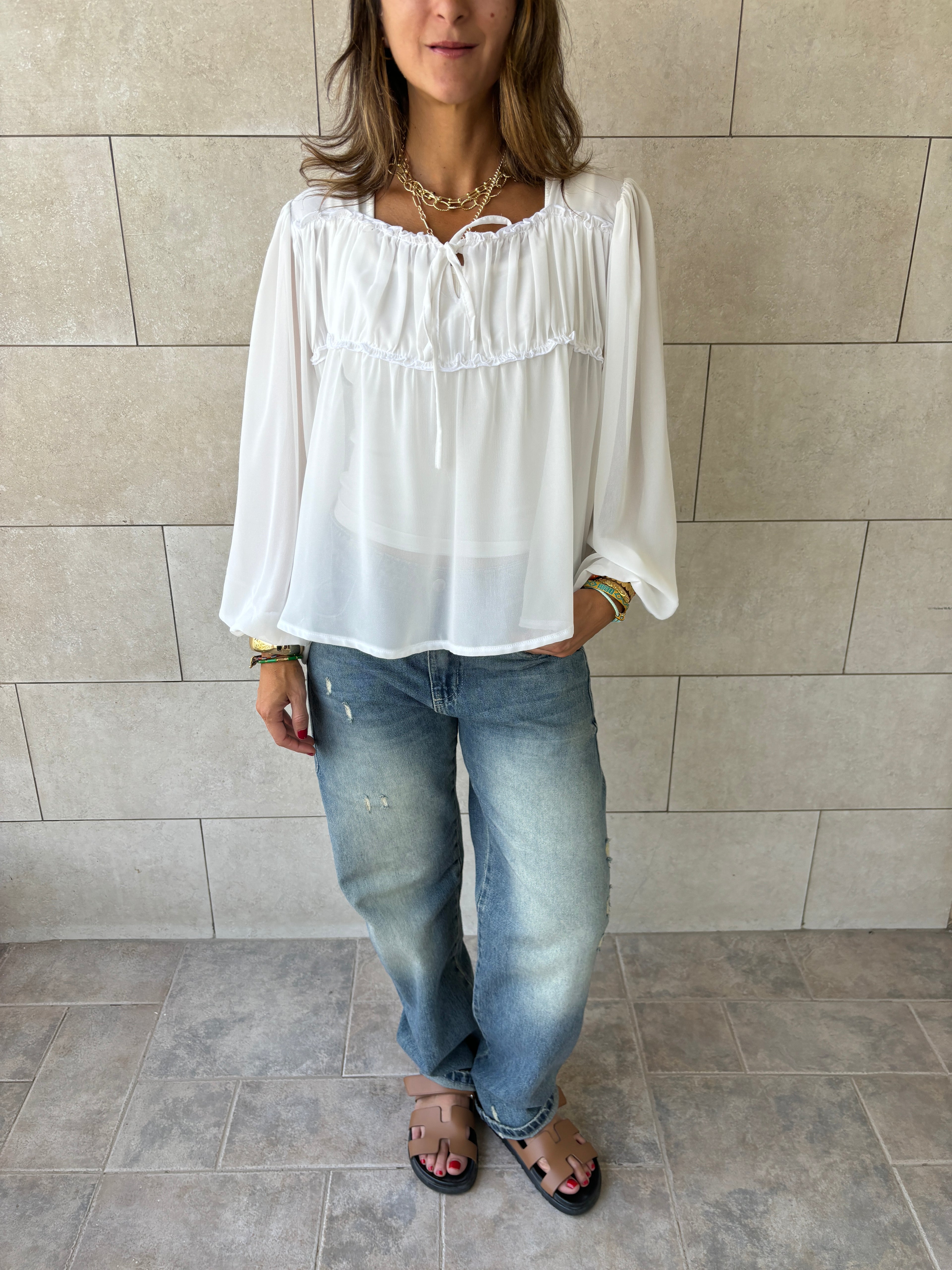 White Romantic Tie Blouse