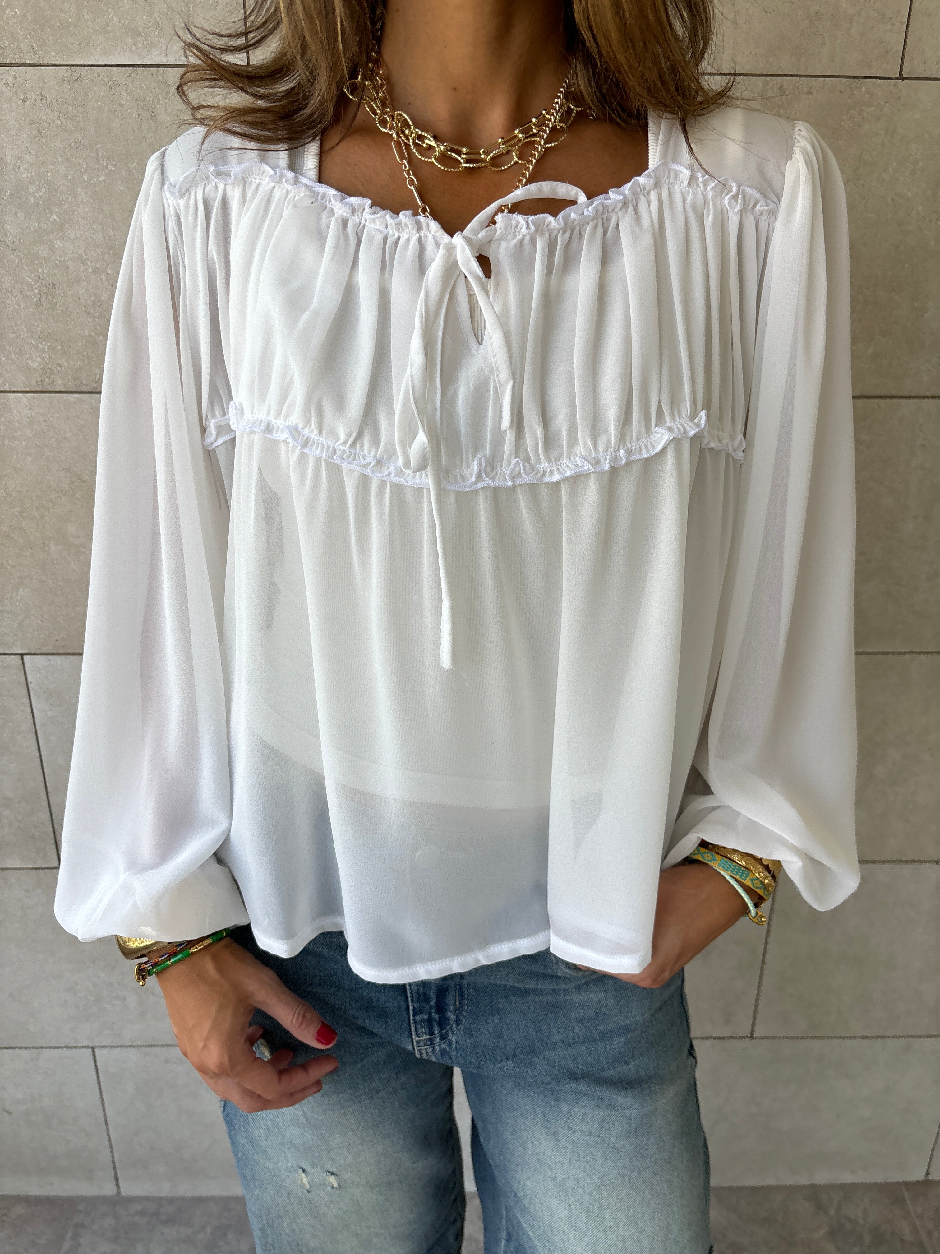 White Romantic Tie Blouse