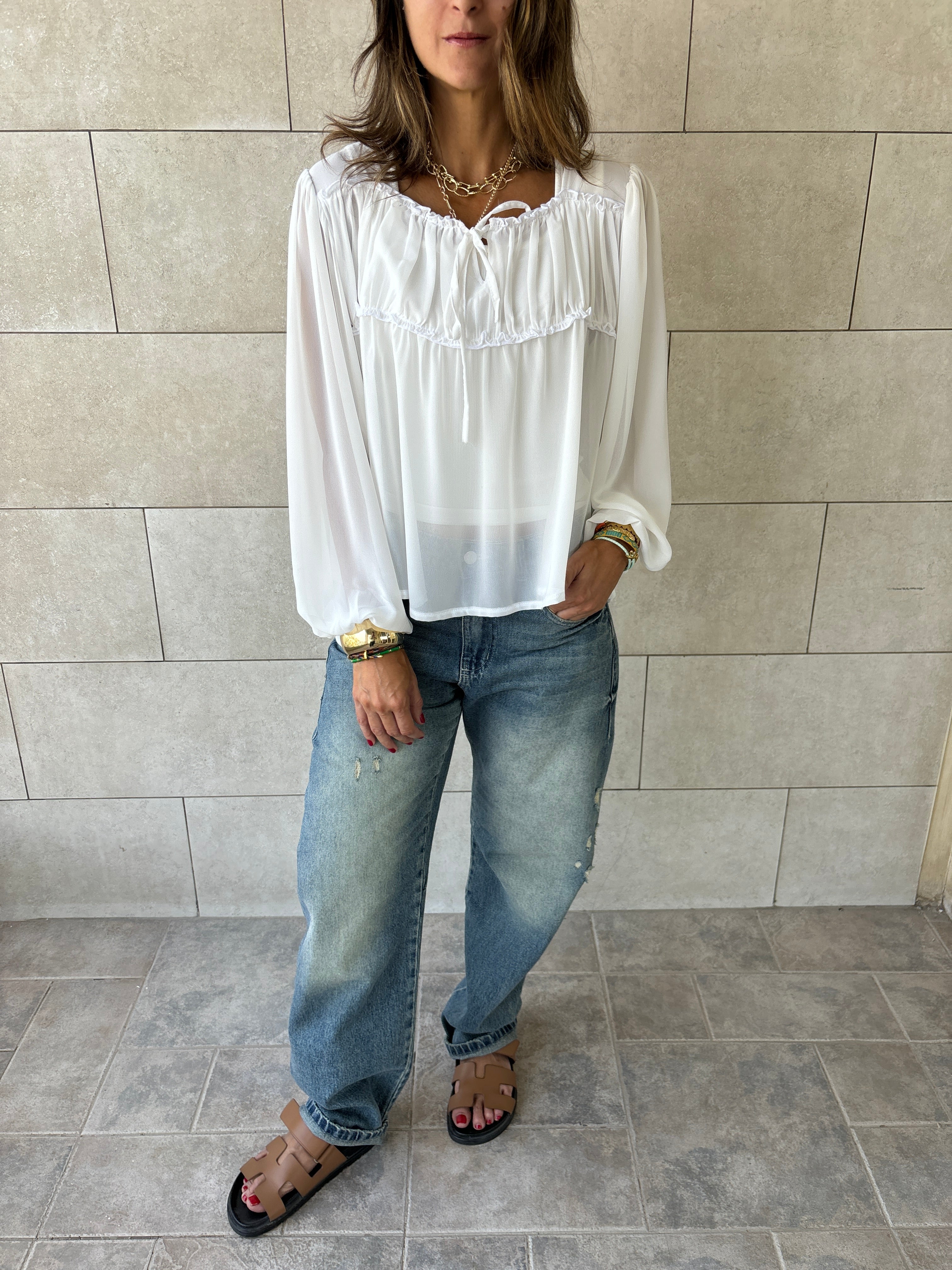 White Romantic Tie Blouse