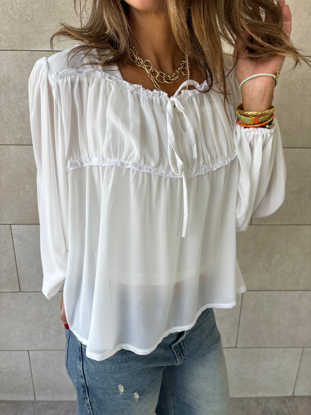 White Romantic Tie Blouse