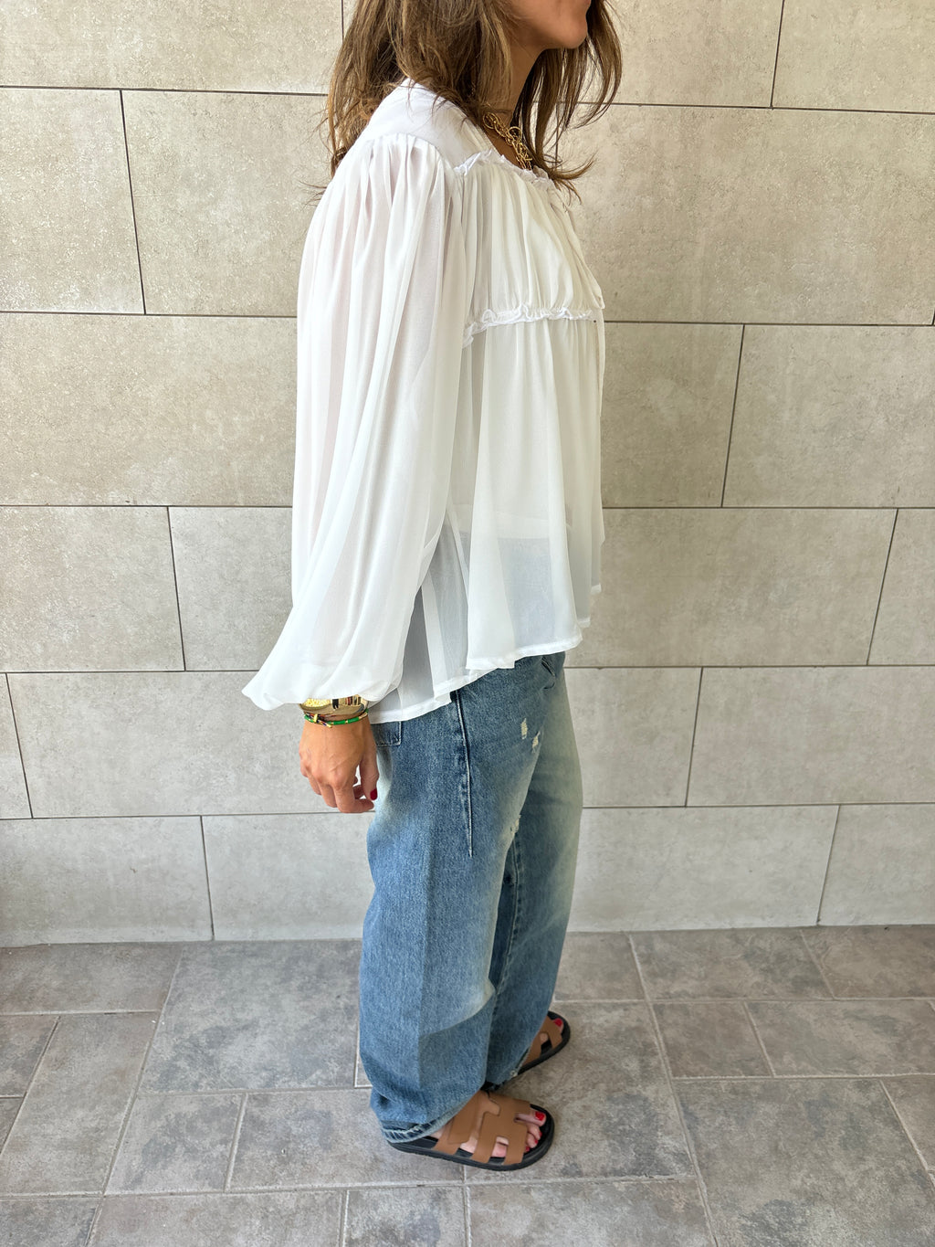 White Romantic Tie Blouse