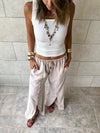 Beige Middle Line Ropped In Pants