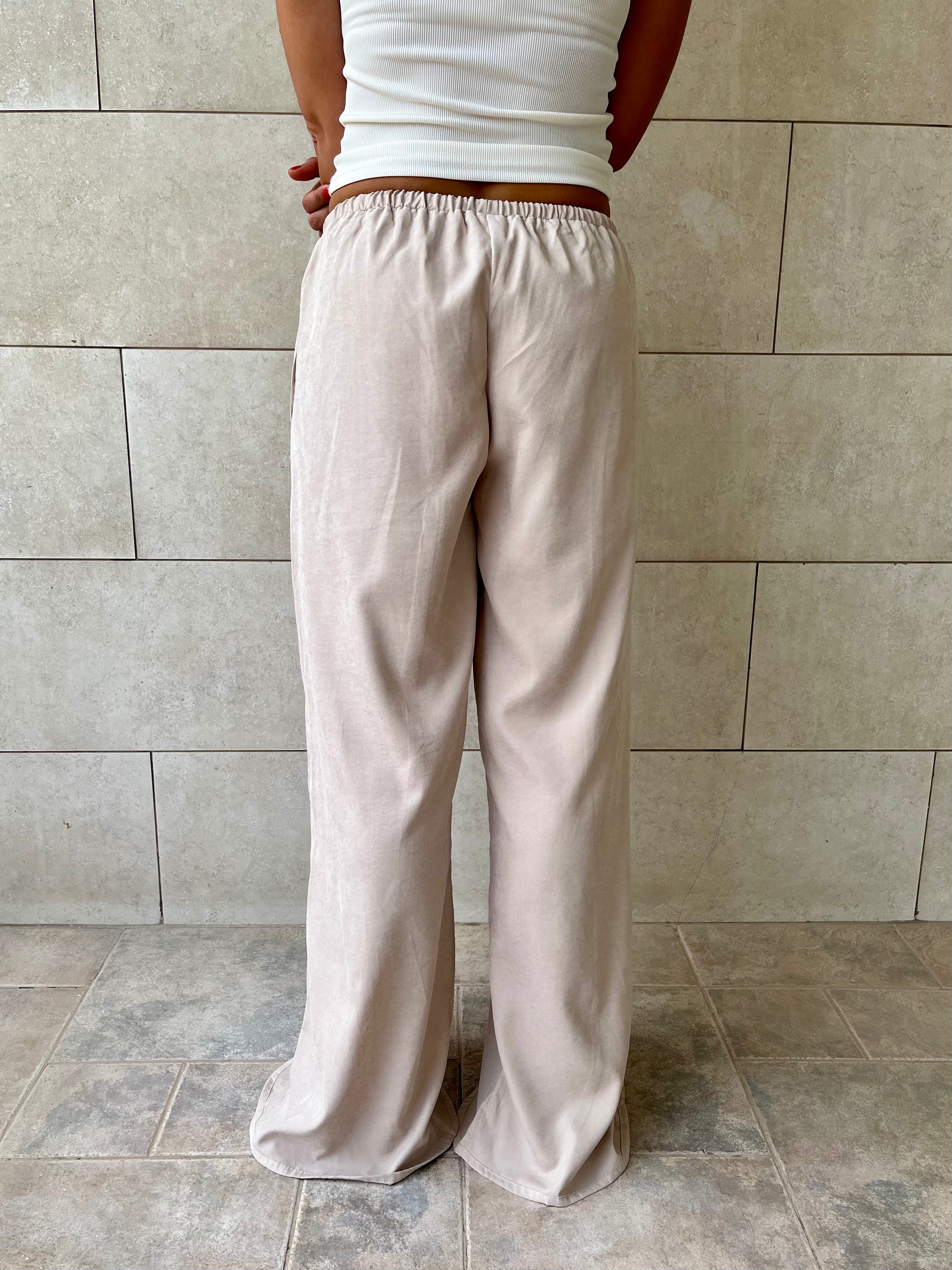 Beige Middle Line Ropped In Pants