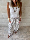Beige Embroidered Linen Pants