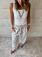 Beige Embroidered Linen Pants