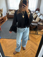 Black Romantic Flowy Chiffon Top