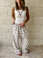 Beige Embroidered Linen Pants