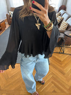 Black Romantic Flowy Chiffon Top