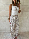 Beige Embroidered Linen Pants