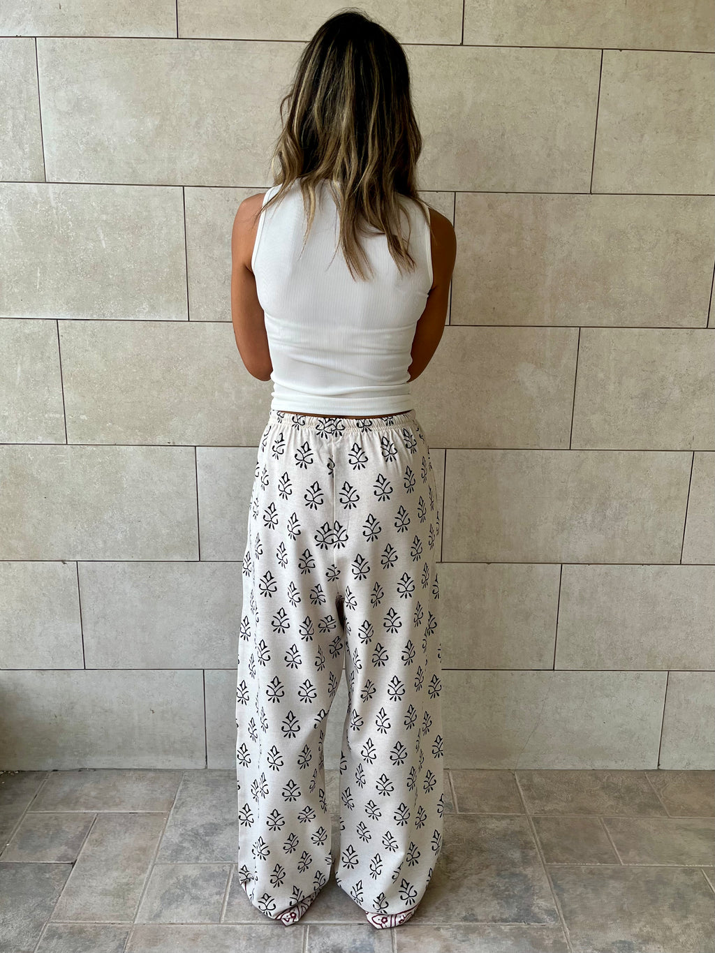 Beige Embroidered Linen Pants