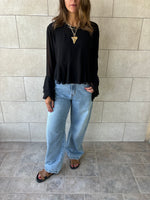 Black Romantic Flowy Chiffon Top