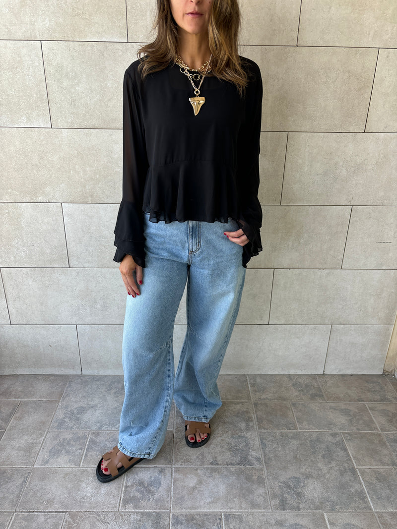 Black Romantic Flowy Chiffon Top