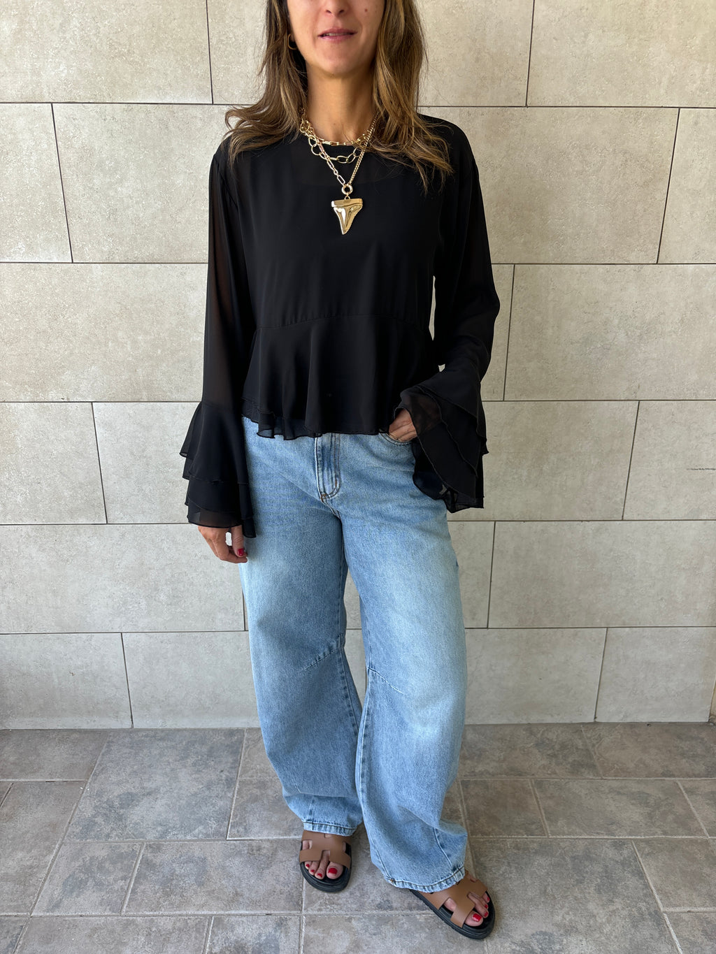 Black Romantic Flowy Chiffon Top