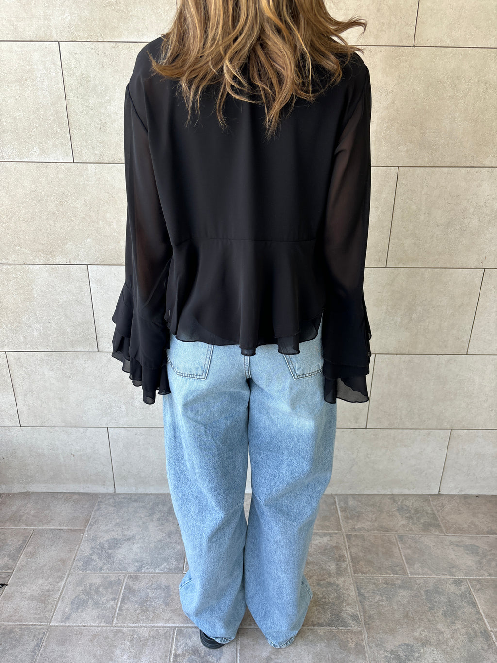 Black Romantic Flowy Chiffon Top