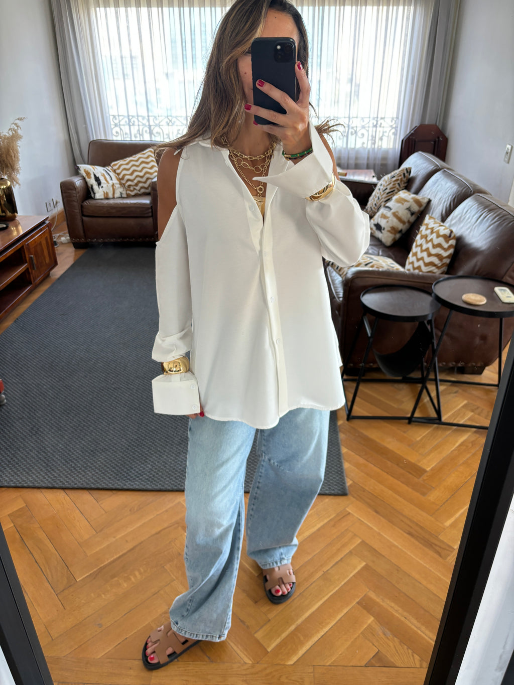 White Cut Out Shoulder Shirt
