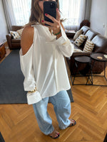 PREORDER White Cut Out Shoulder Shirt