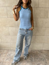 Baby Blue 101 interknit Colorblock Top