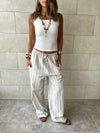 Beige Striped Rope Linen Pants