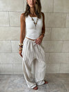 Beige Striped Rope Linen Pants
