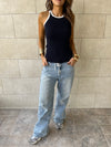 Navy 101 interknit Colorblock Top