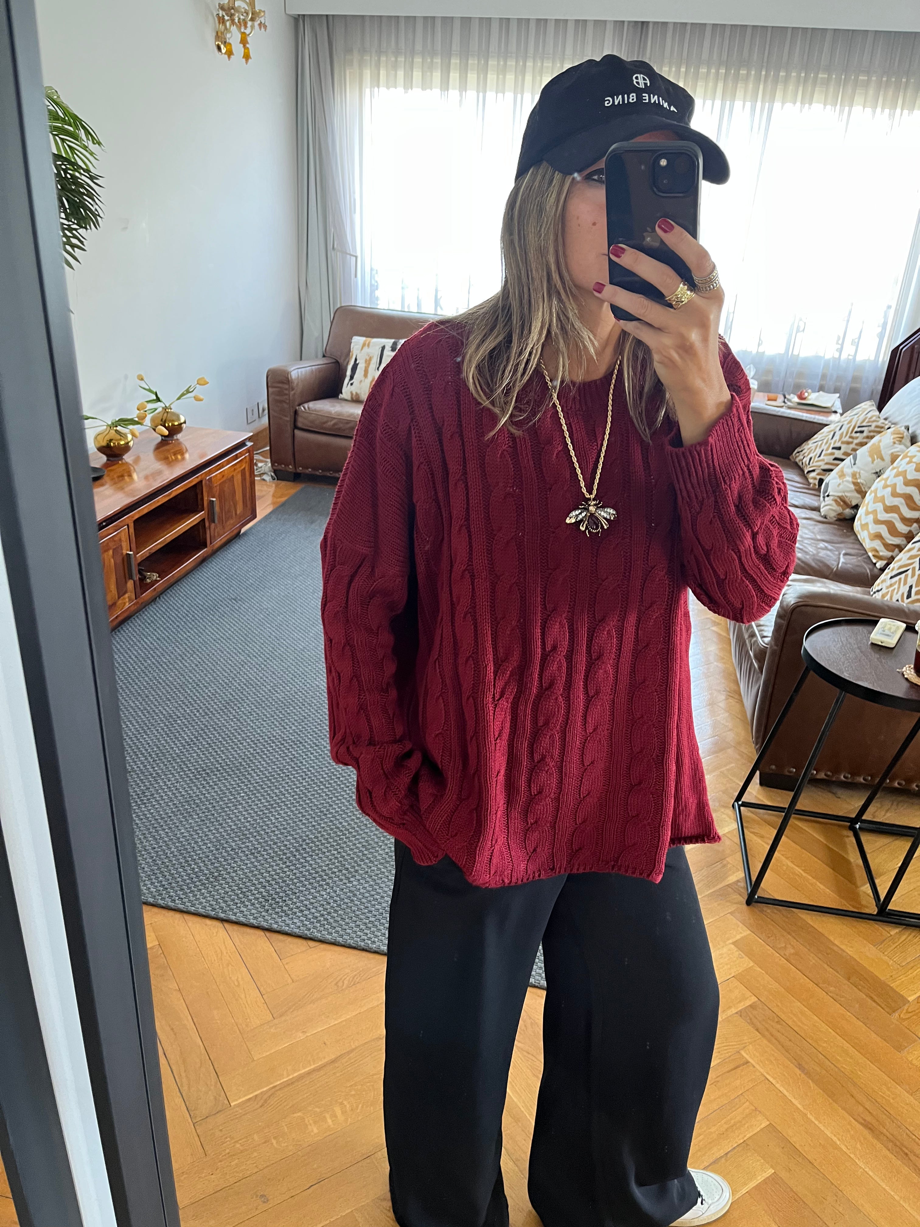 Burgundy Cableknit Pullover