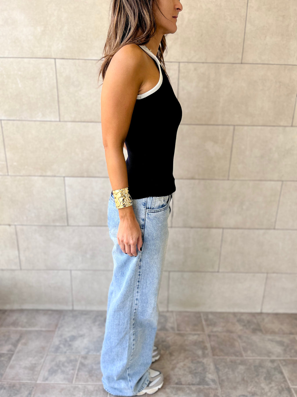 Navy 101 interknit Colorblock Top