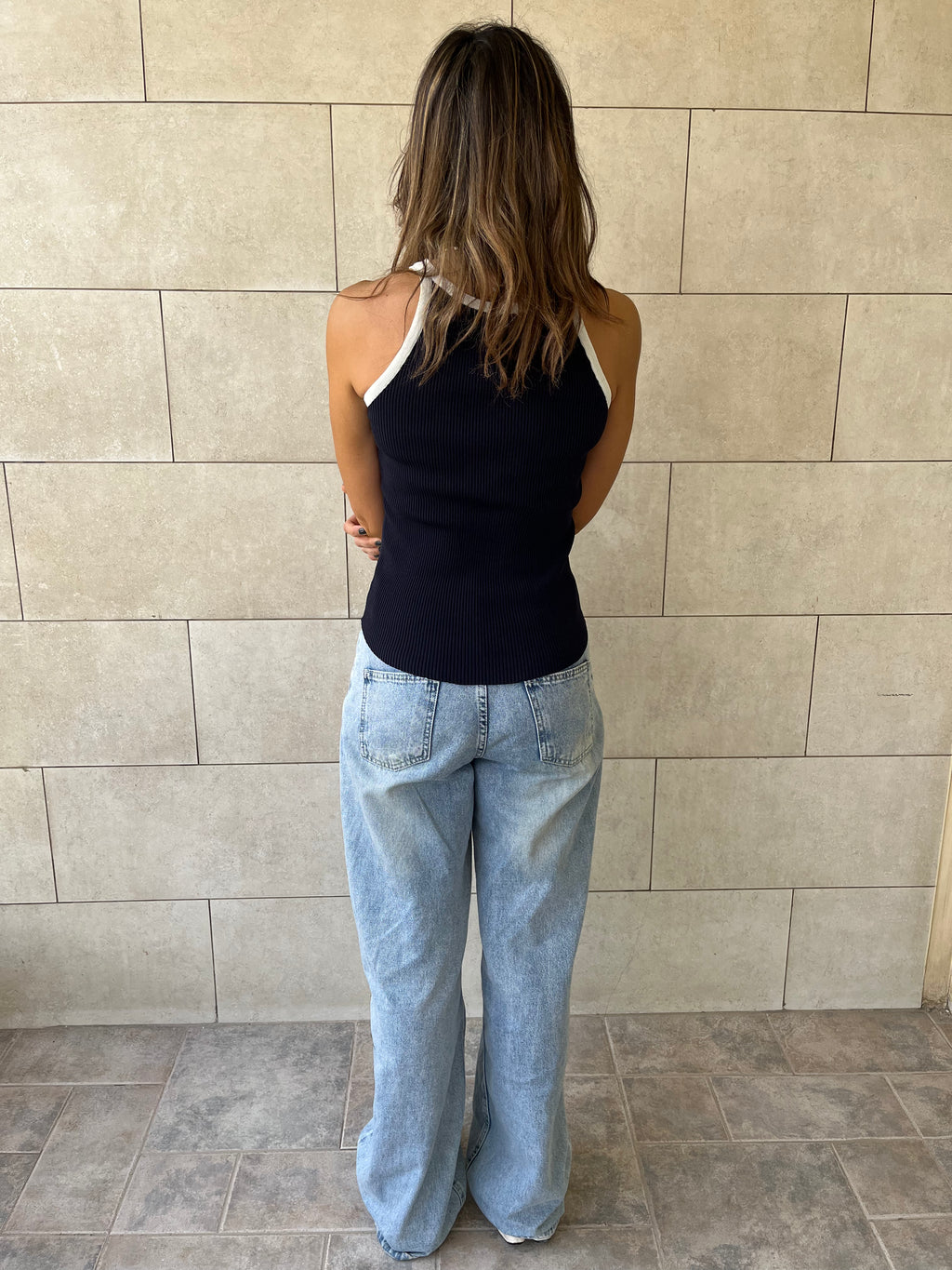 Navy 101 interknit Colorblock Top