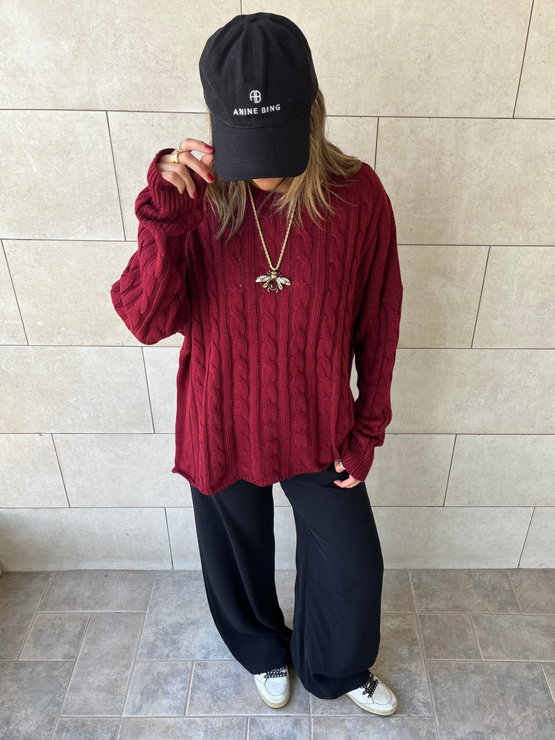 Burgundy Cableknit Pullover