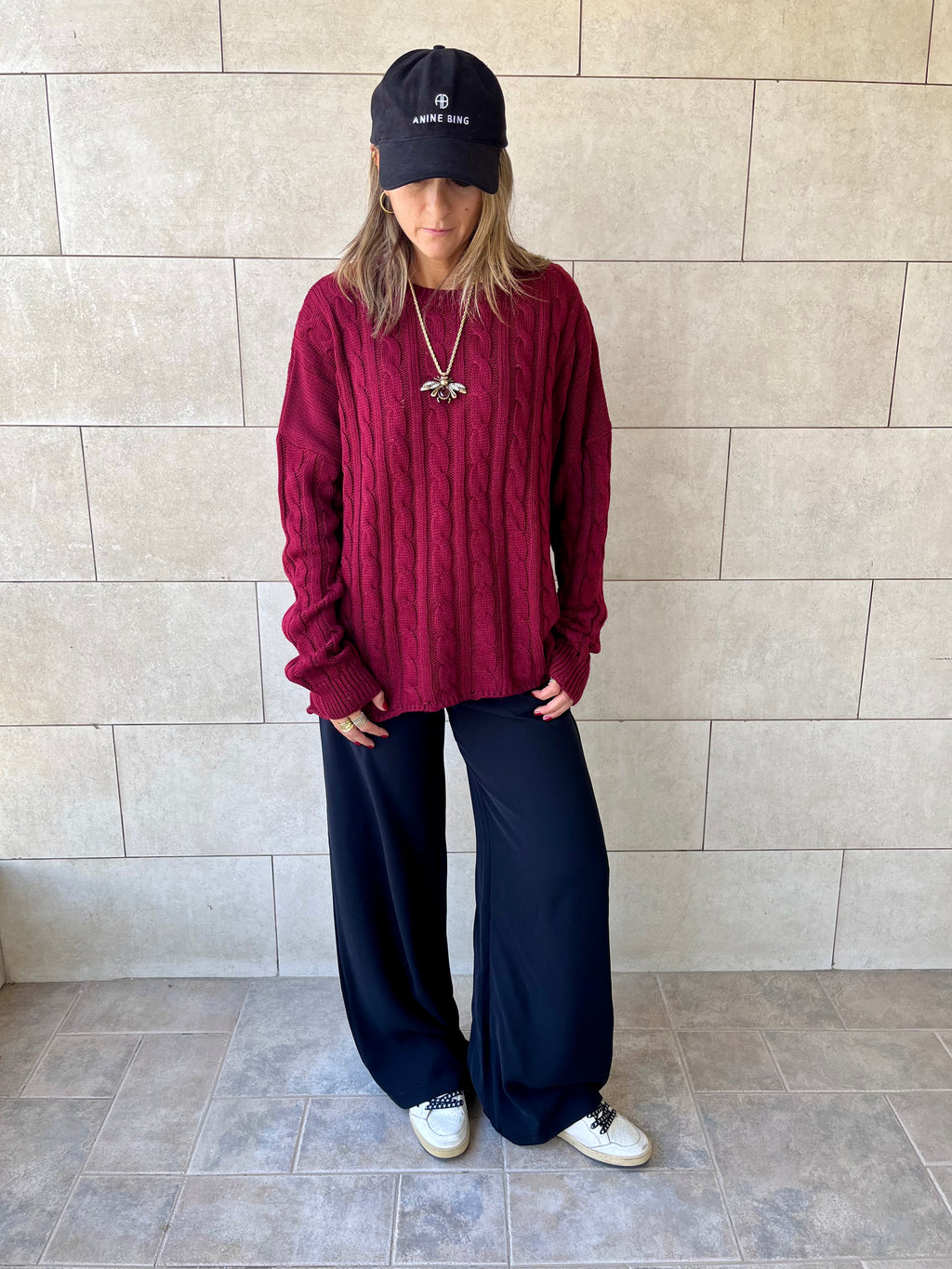 Burgundy Cableknit Pullover