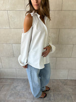 PREORDER White Cut Out Shoulder Shirt