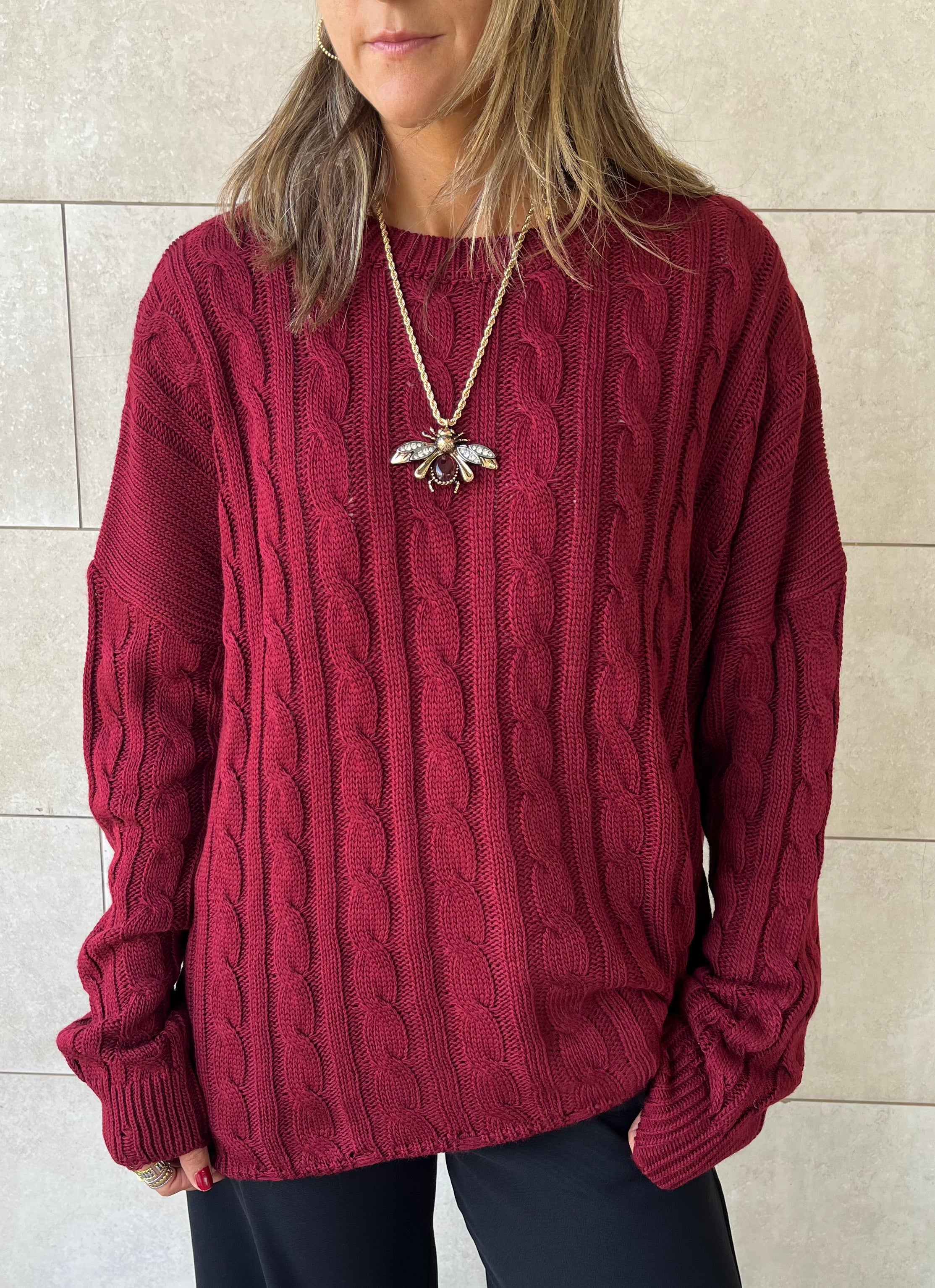 Burgundy Cableknit Pullover