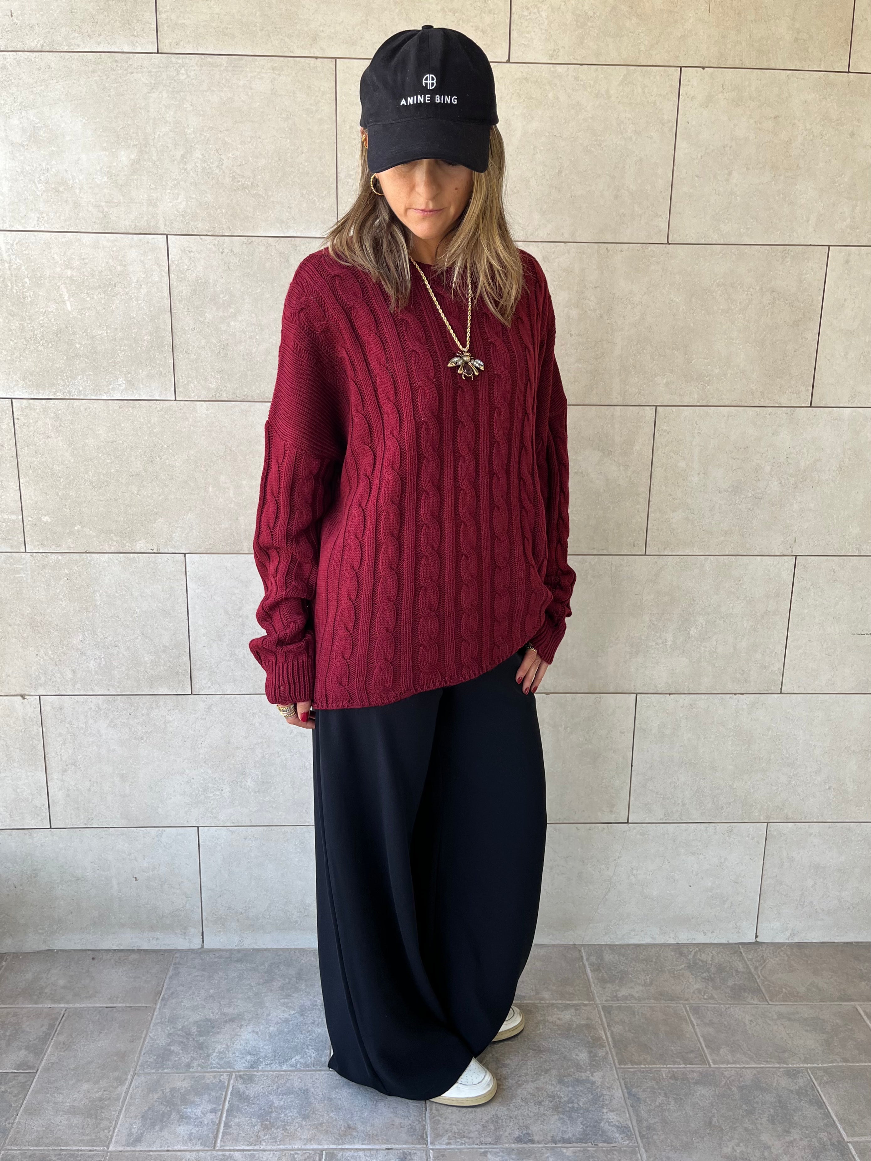 Burgundy Cableknit Pullover