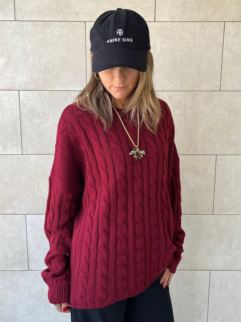 Burgundy Cableknit Pullover