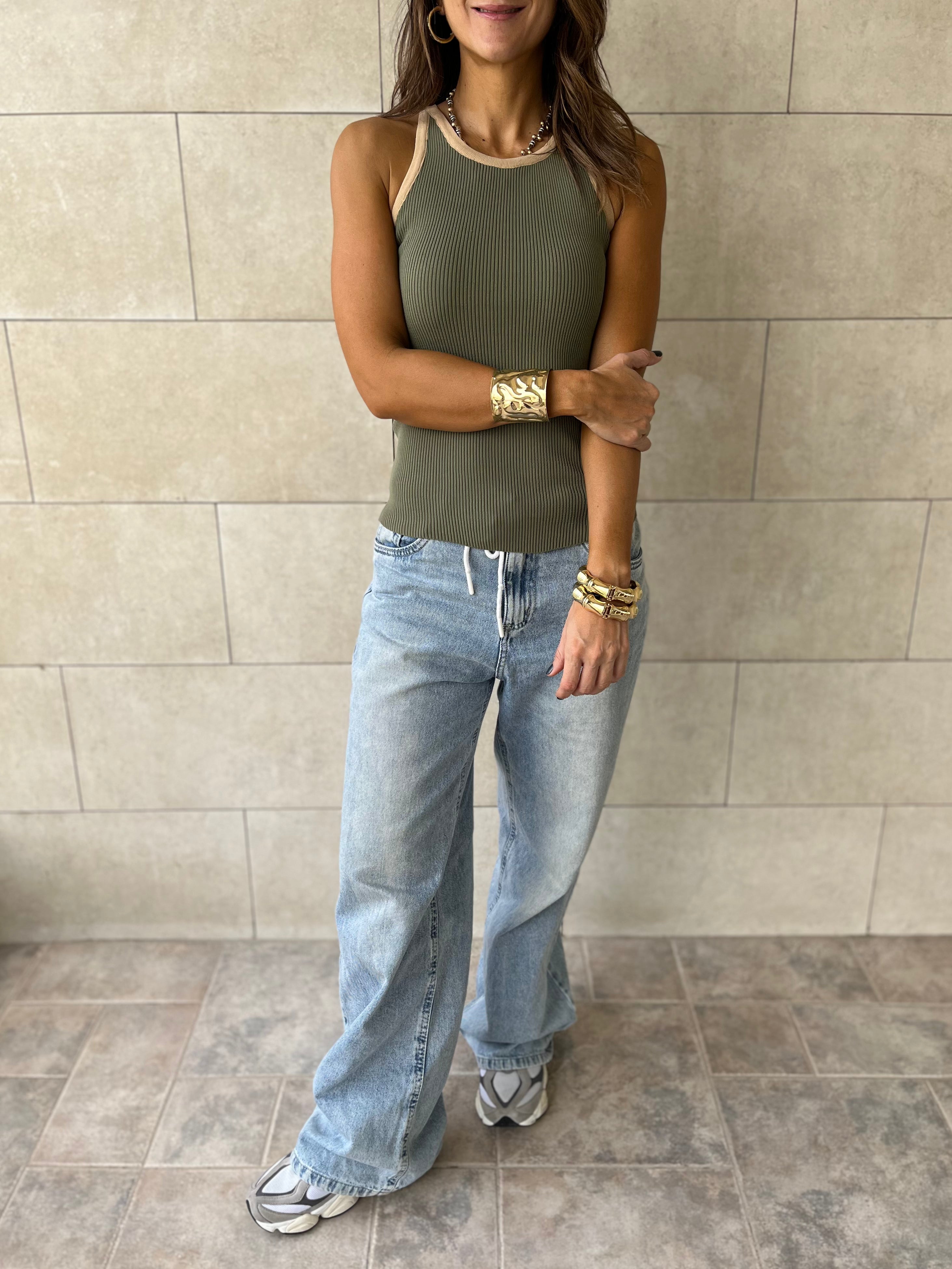 Olive 101 interknit Colorblock Top