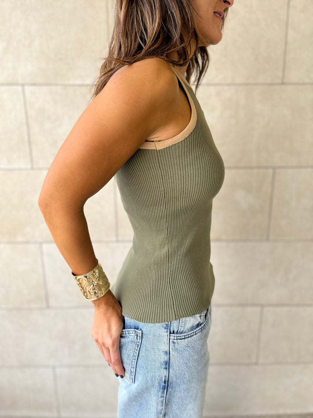 Olive 101 interknit Colorblock Top