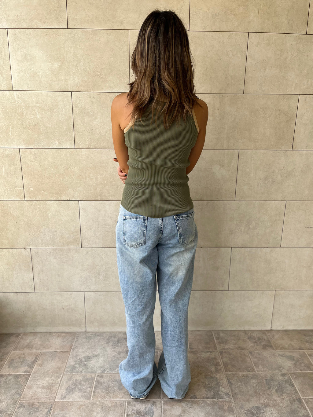 Olive 101 interknit Colorblock Top