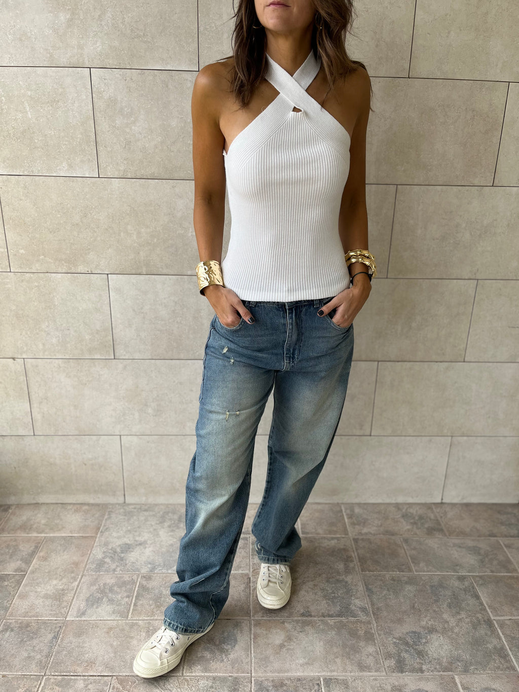 White Criss Cross Tank Top