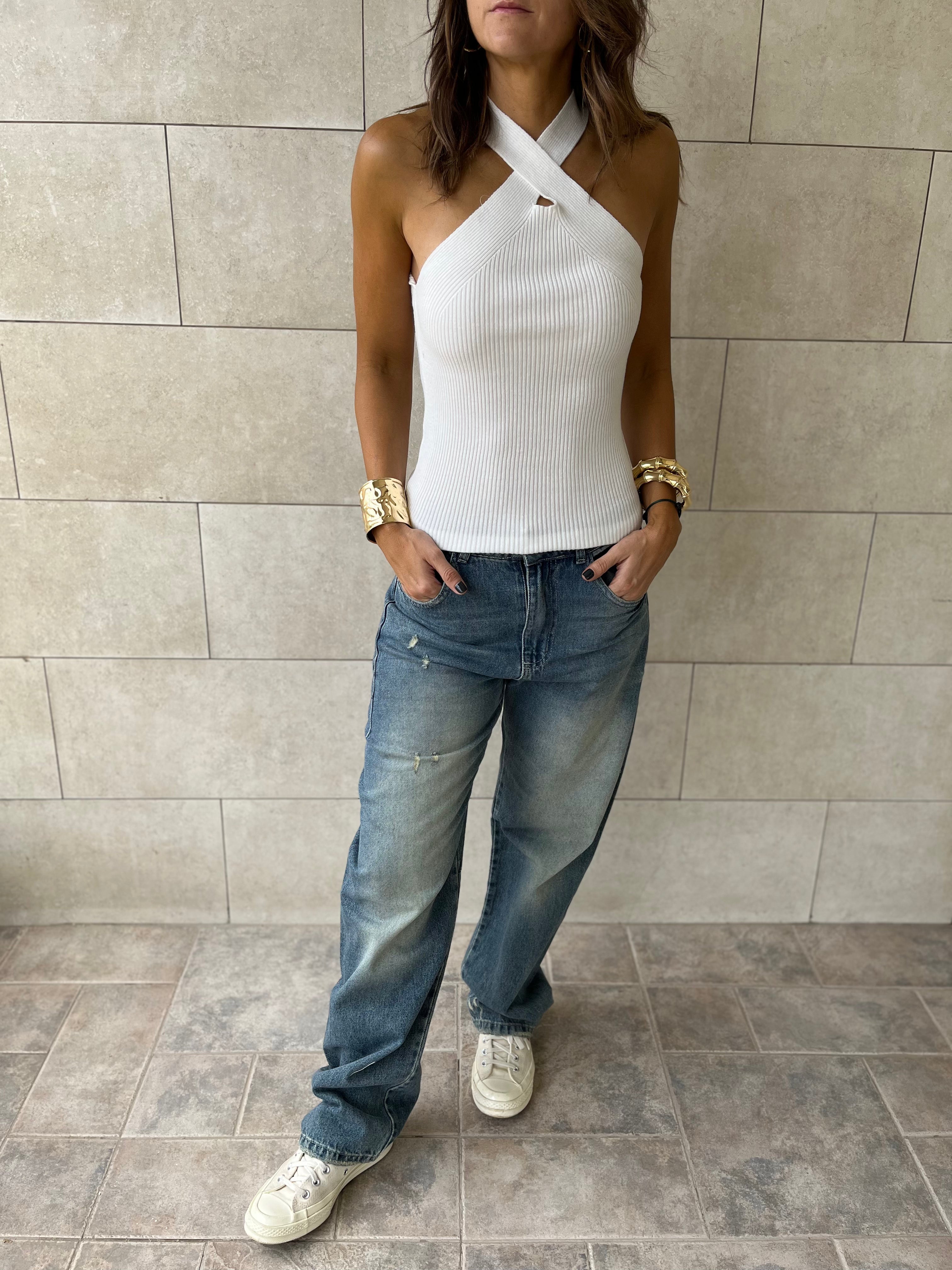 White Criss Cross Tank Top