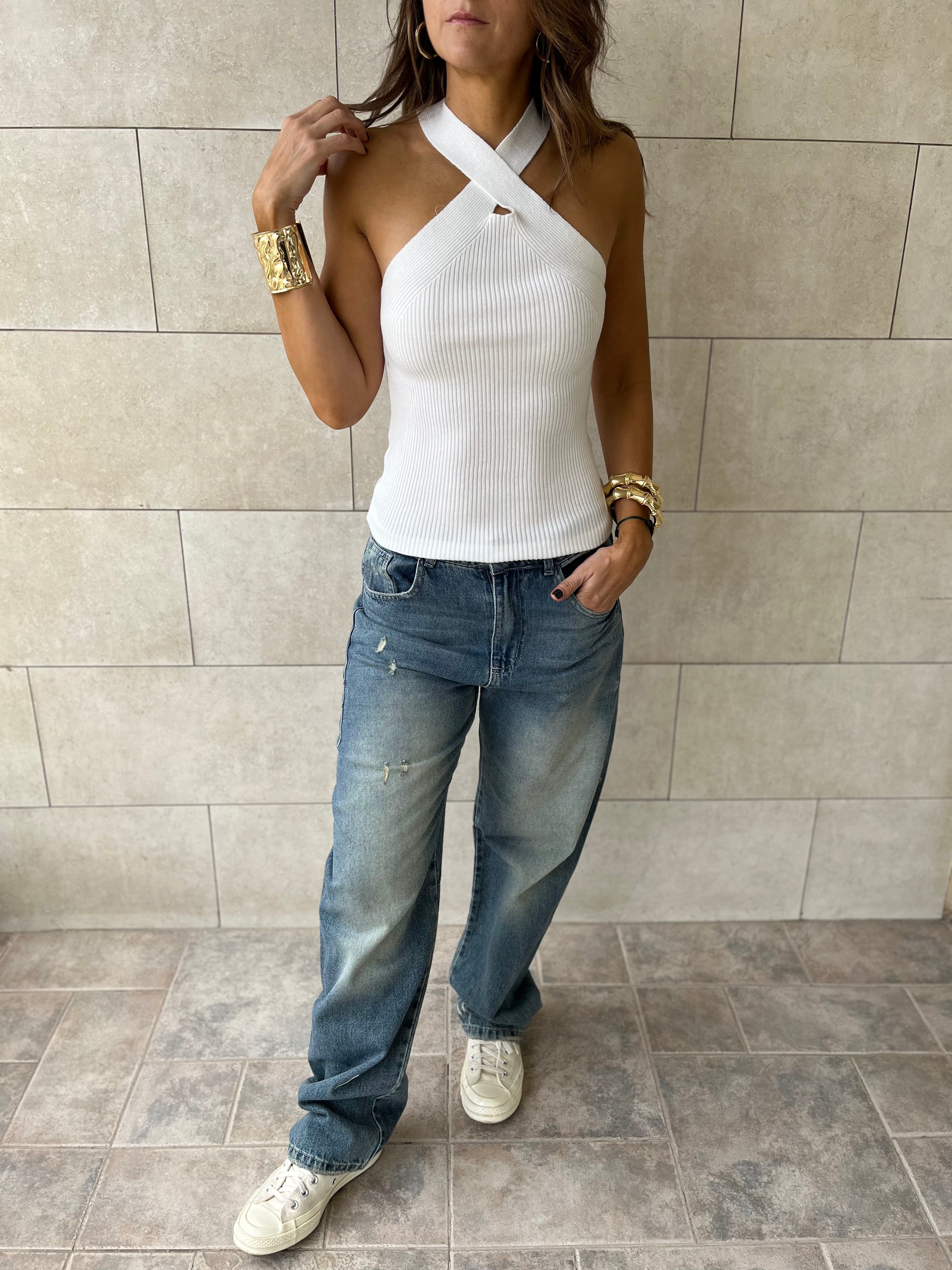 White Criss Cross Tank Top