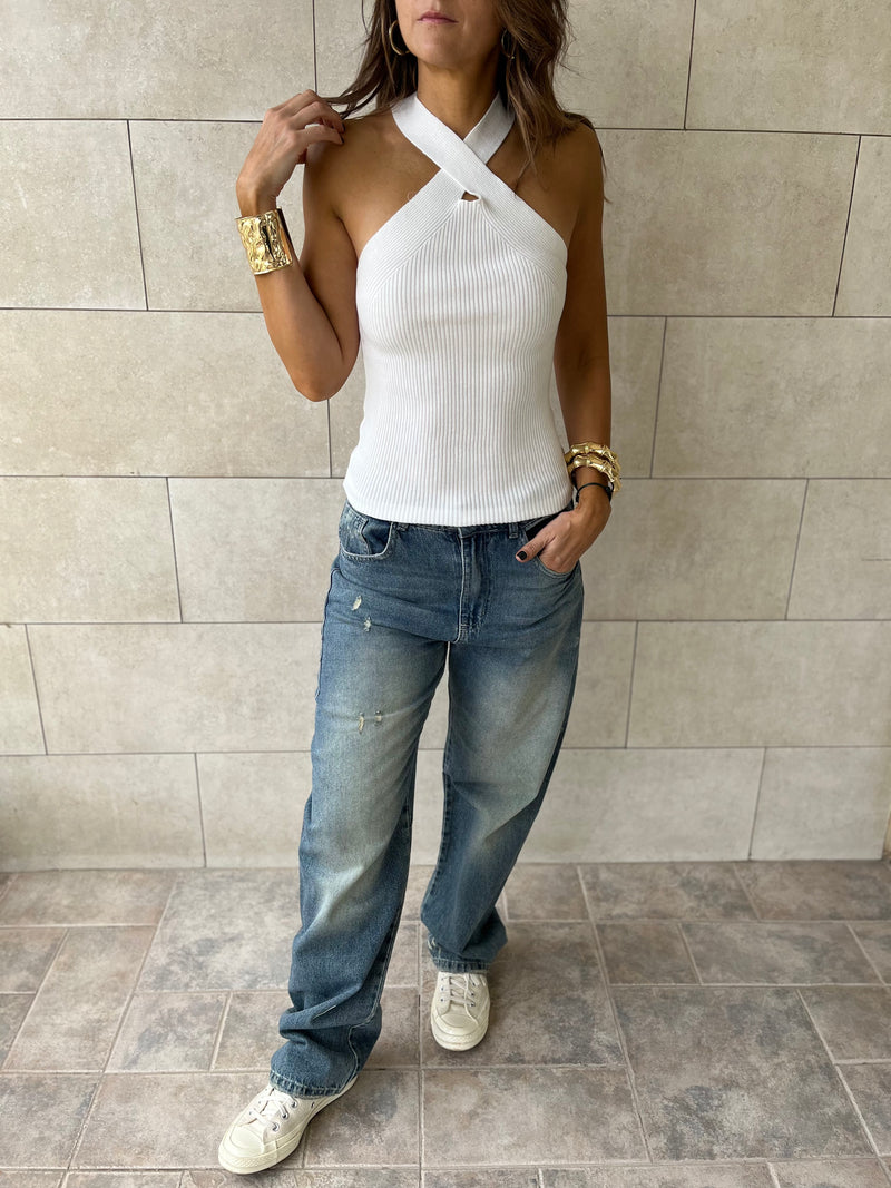 White Criss Cross Tank Top