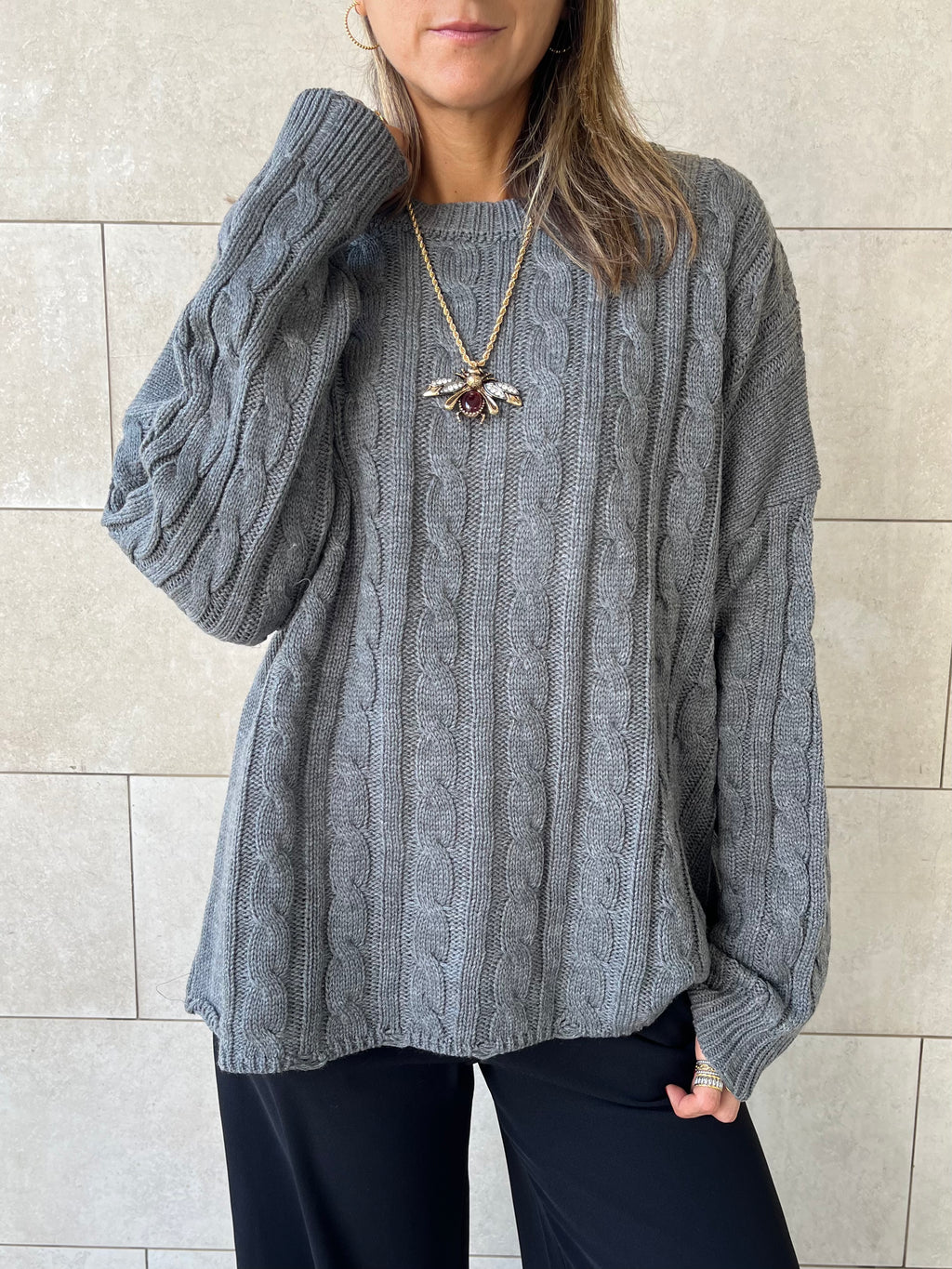 Grey Cableknit Pullover